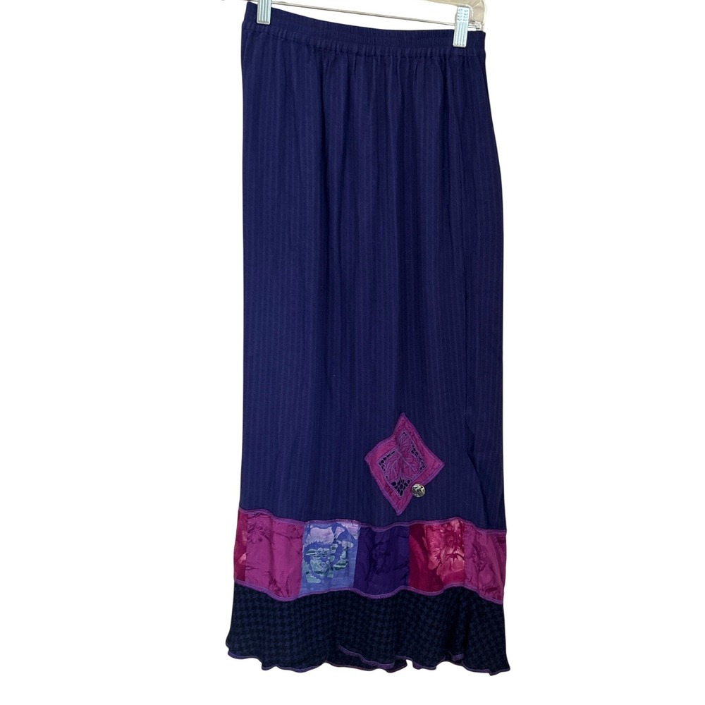 Faith Brand Vintage 90s Size M Maxi Skirt Patchwork Applique Art to Wear Boho